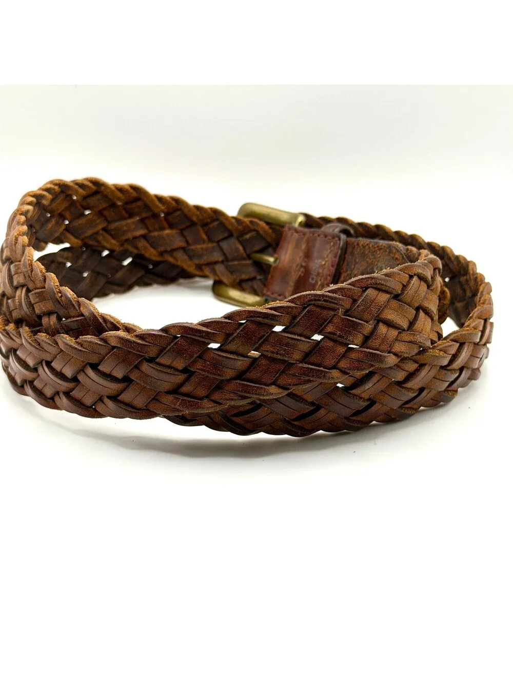 Vintage 90s Dark Brown Genuine Leather Woven Braided Belt